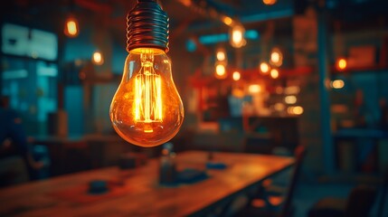 Obraz premium A collective of individuals brainstorm ideas while seated at a table, with lightbulbs and sketches scattered around them