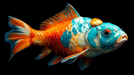Fototapeta premium Gracefully, a vibrant goldfish swims in transparency of a glass bowl