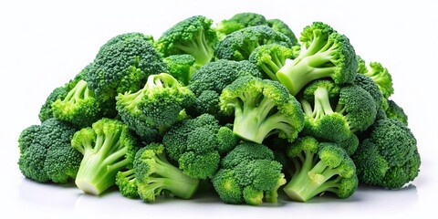 Fresh Raw Broccoli Florets Pile Isolated on White Background - Healthy Vegetable Stock Photo