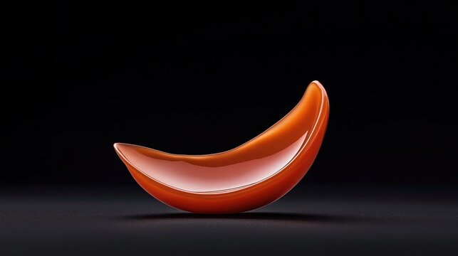 food texture concept. Glossy orange object on a dark background, resembling a crescent shape.