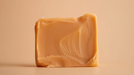 food texture concept. Creamy soap bar against a soft beige background.