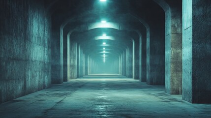 Obraz premium In the midst of thick fog, streetlights emit a gentle glow on an empty street