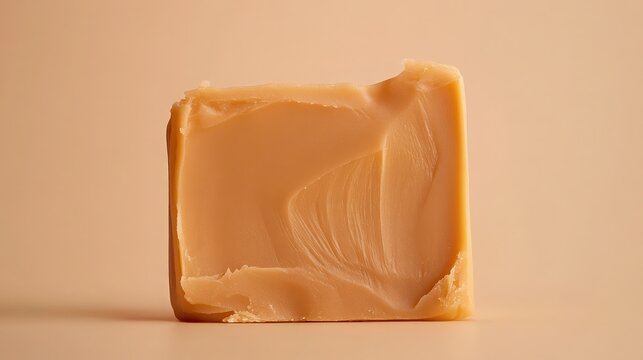 food texture concept. Creamy soap bar against a soft beige background.