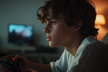 Gamer Immersed in Video Game with Headphones Highlighting Esports and Online Gaming Competition Generative AI