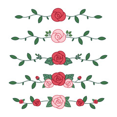 rose frame border line vector set