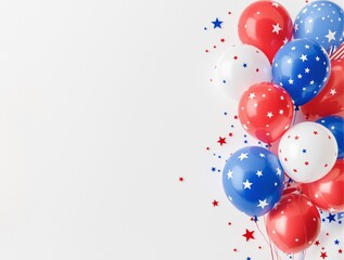 festive collection of red white blue balloons and american flag decorations on clean white background