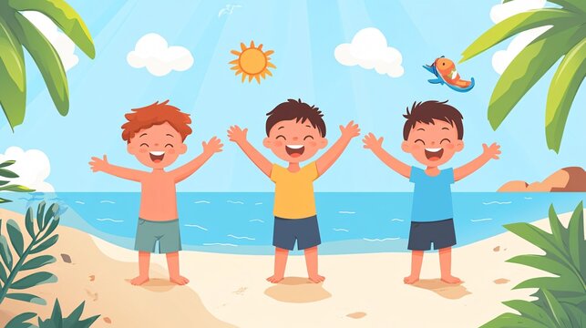 Illustrative Representation of Boys Frollicking in Summer Outdoors