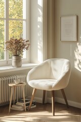 Fototapeta premium Cozy minimalist living room with bright natural light and decor