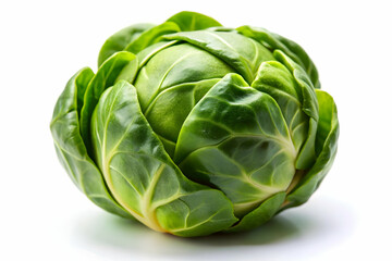 Fototapeta premium Fresh Brussels Sprout: A single, vibrant green Brussels sprout, showcasing its tightly packed leaves and fresh appearance. Perfect for culinary and healthy eating content. 