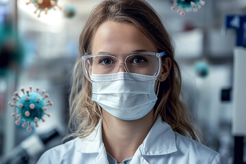 Female scientist wearing protective mask in laboratory