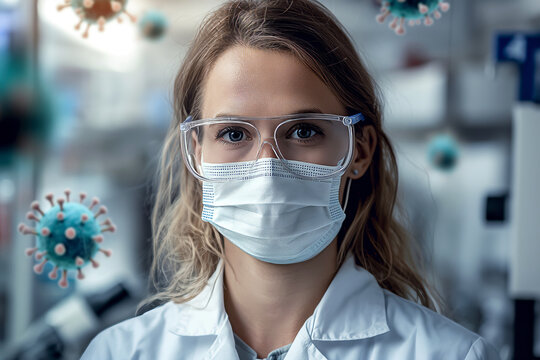 Female scientist wearing protective mask in laboratory