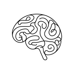 Brain continuous one line drawing. Human brain in simple linear style. Mental health concept. Vector illustration.