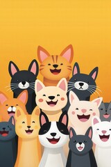 Fototapeta premium Illustration of a cheerful adoption poster with happy animals and bright colors