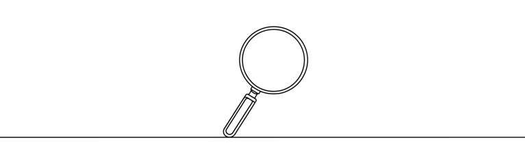 Magnifying glass continuous one line drawing. Loupe symbol in simple linear style. Search concept. Vector illustration.