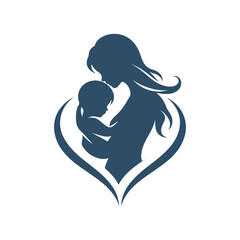  Mother and Baby in Heart Silhouette Vector Art