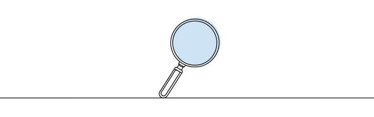 Magnifying glass continuous one line drawing. Loupe symbol in simple linear style. Search concept. Vector illustration.