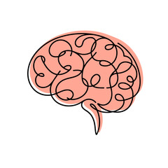 Brain continuous one line drawing. Human brain in simple linear style. Mental health concept. Vector illustration.