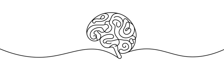 Brain continuous one line drawing. Human brain in simple linear style. Mental health concept. Vector illustration.
