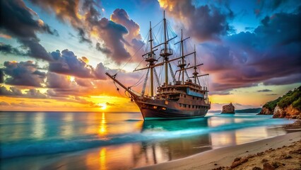 Fototapeta premium Galleon Shipwreck at Secluded Cove: Stunning Coastal Landscape Photography