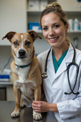 woman veterinarian with dog