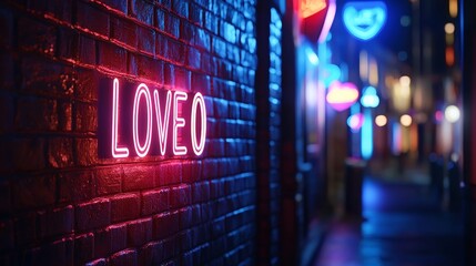 Graffiti style promo code LOVE0 sprayed over a glowing wall, bold neon accents, urban street art feel