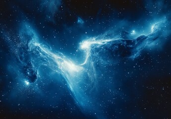 Obraz premium Majestic Blue Cosmic Nebula with Stars and Interstellar Clouds