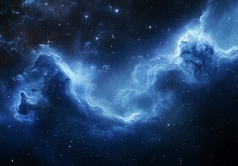 Naklejka premium Stunning Cosmic Clouds with Stars in Deep Blue Galaxy Background