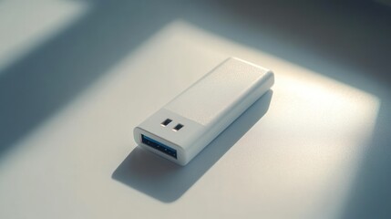 Fototapeta premium White USB flash drive on white surface.
