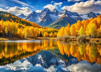 Fototapeta premium Golden Aspen Reflections: Stunning Autumn Mountain Lake Landscape