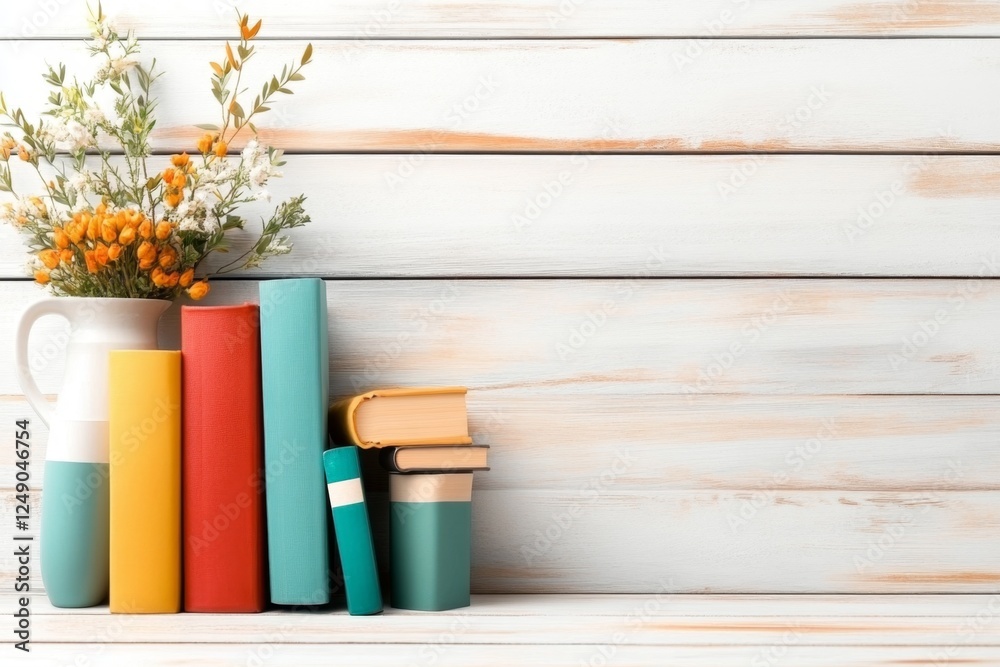 Aufkleber A flat, modern design of a bookshelf with three books neatly aligned, representing a library section