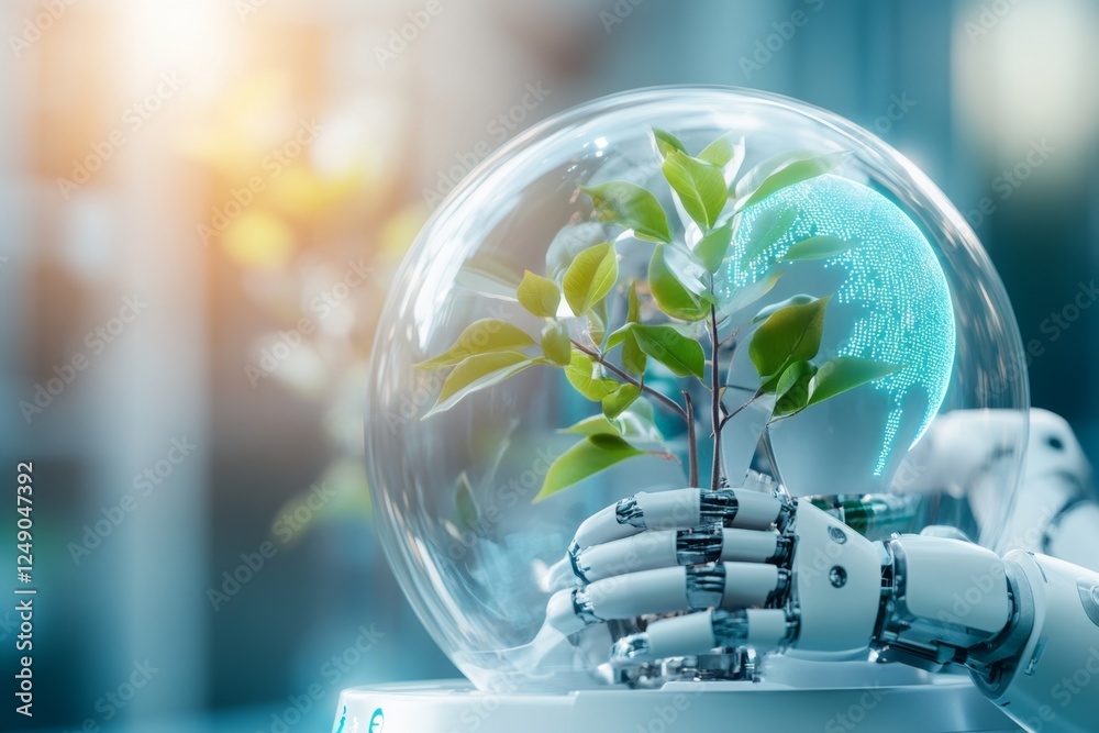 Poster a futuristic research facility where ai-powered machines assist scientists in experiments