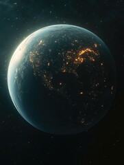 Fototapeta premium Glowing lights of cities on the darkened planet surface