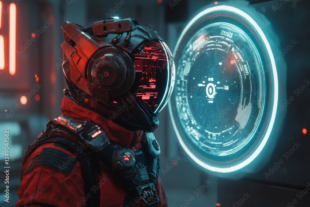 Poster A futuristic robot conducting an advanced AI-driven assessment on a holographic display
