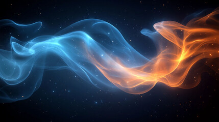 Obraz premium Cosmic Dance of Blue and Orange Nebulas with Sparkling Stars on Dark Space Background