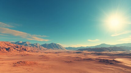 Naklejka premium A helicopter view showcasing expansive desert sands and an open blue sky