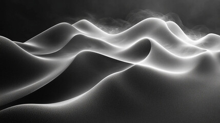 Obraz premium Undulating Desert Landscape in Grayscale with Dramatic Light and Shadow Effects on Misty Background