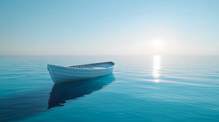 Small White Wooden Boat with Peaceful Ambiance Floating Serenely on Turquoise Waters