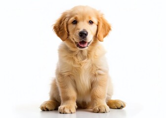 Golden Retriever Puppy Dog Sitting White Background Studio Shot