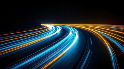 Dynamic Abstract Background with Blue and Orange Light Trails Creating a Sense of Speed and Motion in a Blurred Night Scene