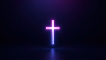 Fototapeta premium Illuminated cross on stage background