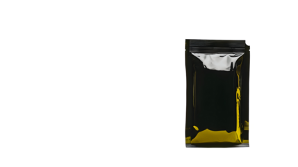 A black flexible stand-up pouch with a glossy finish, used for premium product packaging.