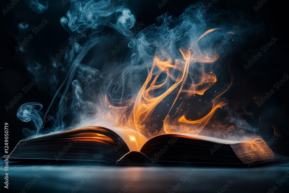 Poster a magical floating book glowing with golden light, revealing ancient references and forgotten knowle
