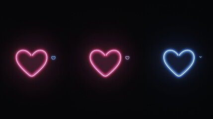 Minimalist neon heart dividers glowing softly in alternating pink and blue colors, separating different parts of the Valentines email