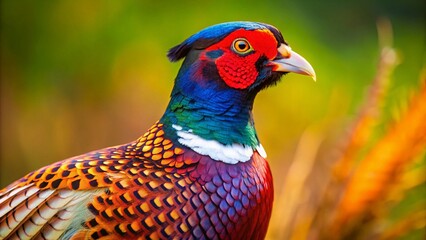 Fototapeta premium Gourmet Pheasant: Close-up of a prized game bird raised on a farm, ready for market.