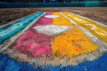 Baseball diamond with vibrant chalk markings, sunny day