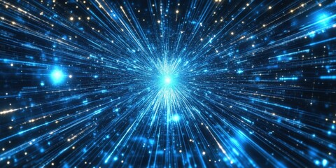 Naklejka premium Abstract Image of Blue Light Explosions and Speed Blur Effects in a Dynamic Background with a Sense of Motion and Energy