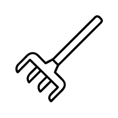 Garden rake vector icon outline illustration, essential tool for soil preparing and landscaping