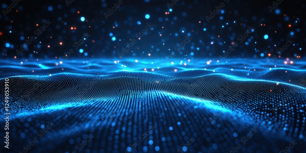 Poster abstract blue background of light particles with motion blur creating a sense of speed and depth ide