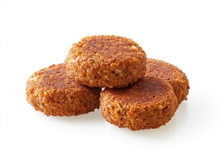 A stack of four fried food items. The food items are brown and appear to be made of some sort of dough
