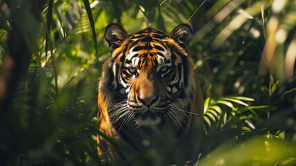 Obraz premium The Javan tiger (Panthera tigris sondaica) was a small yet powerful tiger subspecies native to Java, Indonesia. It had slender bodies, narrow stripes, and strong limbs, adapted for dense forests and g